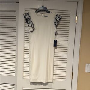 Tommy Hilfiger Cream Dress with Black Floral Sleeves